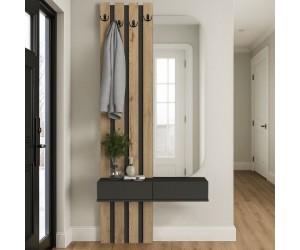 Έπιπλο εισόδου Reyas Megapap χρώμα ανθρακί - sepet oak 90x27x205,6εκ. Έπιπλο εισόδου Reyas Megapap χρώμα ανθρακί - sepet oak 90x27x205,6εκ.