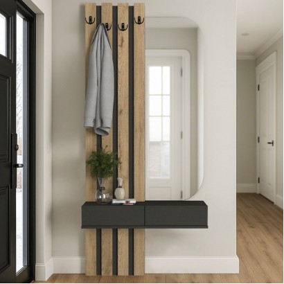 Έπιπλο εισόδου Reyas Megapap χρώμα ανθρακί - sepet oak 90x27x205,6εκ.