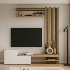 Σύνθεση τηλεόρασης Dumont Megapap χρώμα λευκό - sepet oak 180x36,8x200εκ. Σύνθεση τηλεόρασης Dumont Megapap χρώμα λευκό - sepet oak 180x36,8x200εκ.