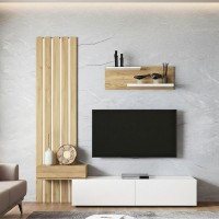 Σύνθεση τηλεόρασης Rosaline Megapap χρώμα λευκό - sepet oak 183x31,3x196,9εκ.