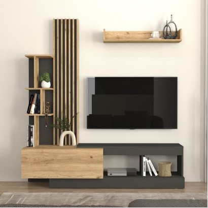 Σύνθεση τηλεόρασης Vermont Megapap χρώμα ανθρακί - sepet oak 180x40x193,8εκ.