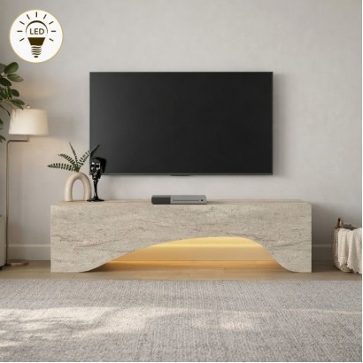 Έπιπλο τηλεόρασης Mara Megapap με LED χρώμα travertine 150x31,4x40εκ.