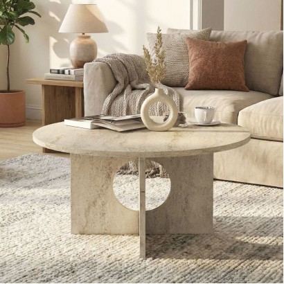 Τραπεζάκι σαλονιού Mara Megapap χρώμα travertine Ø75x36,8εκ. Τραπεζάκι σαλονιού Mara Megapap χρώμα travertine Ø75x36,8εκ.