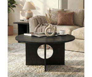 Τραπεζάκι σαλονιού Mara Megapap χρώμα sencron black Ø75x36,8εκ.