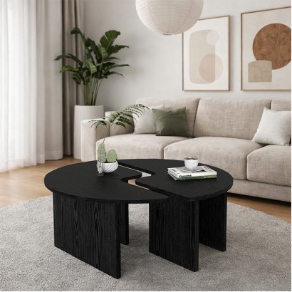 Τραπεζάκι σαλονιού σετ 2 τμχ Dorena Megapap χρώμα sencron black Ø90x41,7εκ.