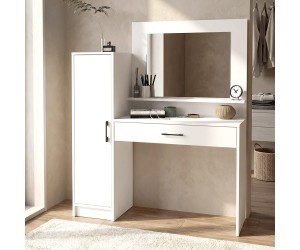 Τουαλέτα με καθρέπτη Kaunos Megapap χρώμα λευκό 123,8x40x148,2εκ. Τουαλέτα με καθρέπτη Kaunos Megapap χρώμα λευκό 123,8x40x148,2εκ.