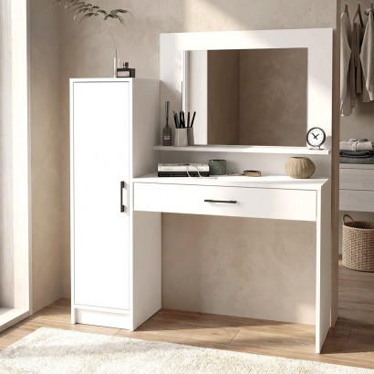Τουαλέτα με καθρέπτη Kaunos Megapap χρώμα λευκό 123,8x40x148,2εκ. Τουαλέτα με καθρέπτη Kaunos Megapap χρώμα λευκό 123,8x40x148,2εκ.