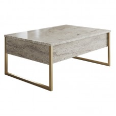 Τραπεζάκι σαλονιού Luxe Megapap χρώμα travertine - χρυσό 90x60x40εκ.