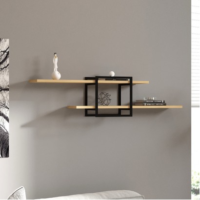 Ραφιέρα τοίχου Mone Megapap χρώμα sapphire oak - μαύρο 120x18x30εκ.