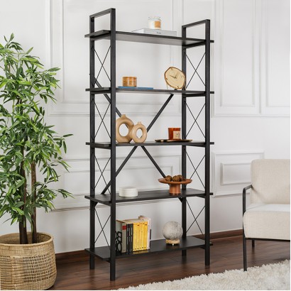 Βιβλιοθήκη Elysian Megapap χρώμα black wood 90x33,5x180εκ.