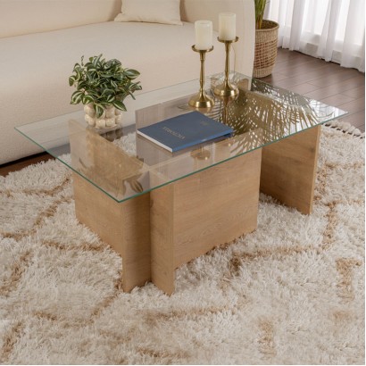 Τραπεζάκι σαλονιού Vetrino Megapap γυάλινο χρώμα honey oak 105x65x40εκ. Τραπεζάκι σαλονιού Vetrino Megapap γυάλινο χρώμα honey oak 105x65x40εκ.