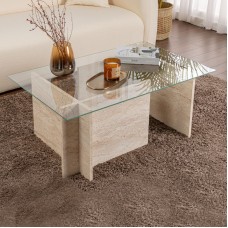 Τραπεζάκι σαλονιού Vetrino Megapap γυάλινο χρώμα travertine 105x65x40εκ.