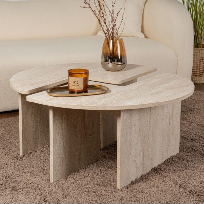 Τραπεζάκι σαλονιού σετ 2 τμχ Moira Megapap χρώμα travertine Ø90x41εκ. Τραπεζάκι σαλονιού σετ 2 τμχ Moira Megapap χρώμα travertine Ø90x41εκ.
