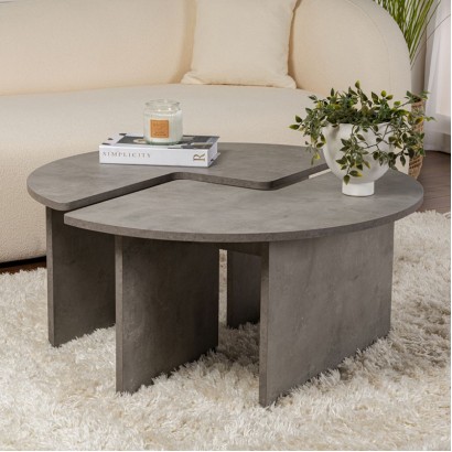 Τραπεζάκι σαλονιού σετ 2 τμχ Moira Megapap χρώμα γκρι σκυροδέματος Ø90x41εκ.