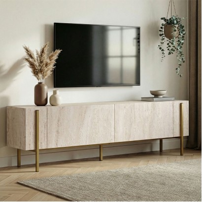 Έπιπλο τηλεόρασης Nexus Megapap χρώμα travertine - χρυσό 180x30x45,5εκ.