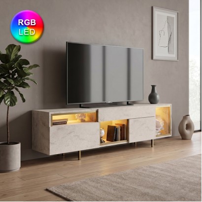 Έπιπλο τηλεόρασης Norm Megapap με Led Rgb χρώμα travertine - χρυσό 180x32x55εκ. Έπιπλο τηλεόρασης Norm Megapap με Led Rgb χρώμα travertine - χρυσό 180x32x55εκ.