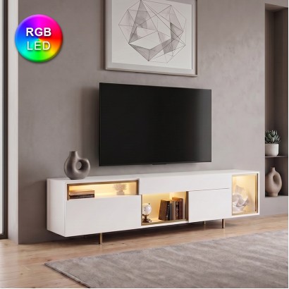 Έπιπλο τηλεόρασης Norm Megapap με Led Rgb χρώμα λευκό - χρυσό 180x32x55εκ. Έπιπλο τηλεόρασης Norm Megapap με Led Rgb χρώμα λευκό - χρυσό 180x32x55εκ.