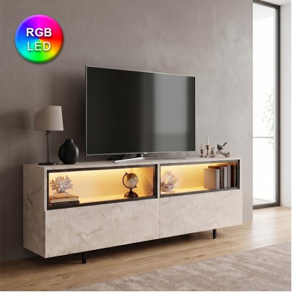 Έπιπλο τηλεόρασης Eco Megapap με Led Rgb χρώμα travertine 180x32x67εκ.