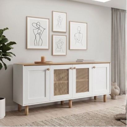 Μπουφές Bohemian Megapap χρώμα λευκό - φυσικό οξιάς 180x40x75εκ.