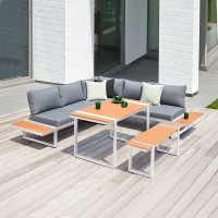 Σαλόνι κήπου γωνιακό Artemis Megapap σετ 4 τμχ μέταλλο - ξύλο χρώμα λευκό - καρυδί Σαλόνι κήπου γωνιακό Artemis Megapap σετ 4 τμχ μέταλλο - ξύλο χρώμα λευκό - καρυδί