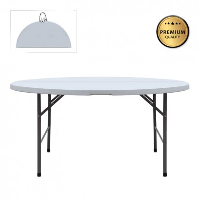 Τραπέζι catering - συνεδρίου Capri Megapap πτυσσόμενο – βαλίτσα στρογγυλό χρώμα λευκό του πάγου Ø152x74εκ.