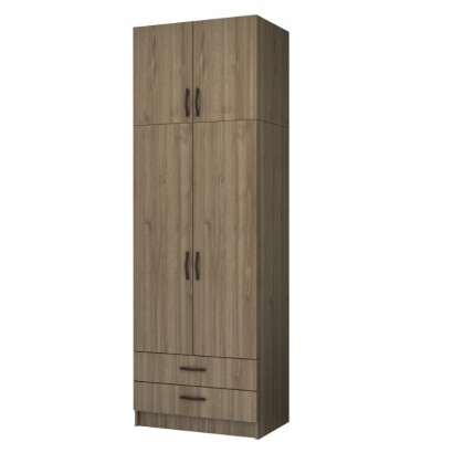 Ντουλάπα ρούχων Ricardo Megapap δίφυλλη με πατάρι και συρτάρια χρώμα καρυδί 80x51,8x240εκ.