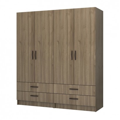 Ντουλάπα ρούχων Ricardo Megapap τετράφυλλη με συρτάρια χρώμα καρυδί 160x51,8x181εκ.