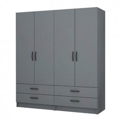 Ντουλάπα ρούχων Ricardo Megapap τετράφυλλη με συρτάρια χρώμα ανθρακί 160x51,8x181εκ.