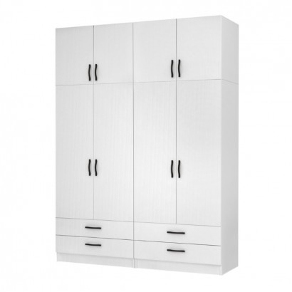 Ντουλάπα ρούχων Ricardo Megapap τετράφυλλη με πατάρι και συρτάρια χρώμα λευκό 160x51,8x240εκ.