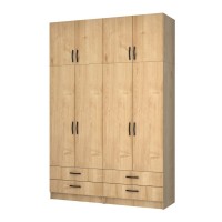 Ντουλάπα ρούχων Ricardo Megapap τετράφυλλη με πατάρι και συρτάρια χρώμα φυσικό οξιάς 160x51,8x240εκ.