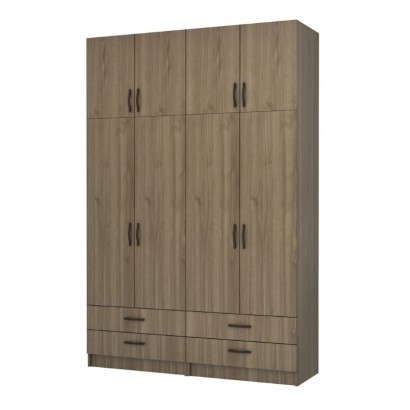 Ντουλάπα ρούχων Ricardo Megapap τετράφυλλη με πατάρι και συρτάρια χρώμα καρυδί 160x51,8x240εκ.