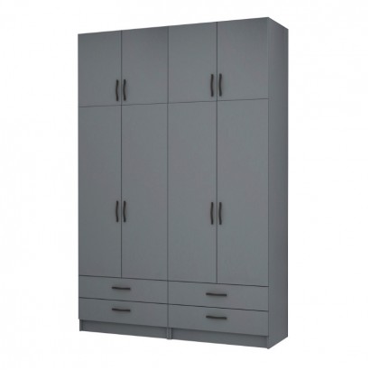 Ντουλάπα ρούχων Ricardo Megapap τετράφυλλη με πατάρι και συρτάρια χρώμα ανθρακί 160x51,8x240εκ.