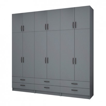 Ντουλάπα ρούχων Ricardo Megapap εξάφυλλη με πατάρι και συρτάρια χρώμα ανθρακί 240x51,8x240εκ.