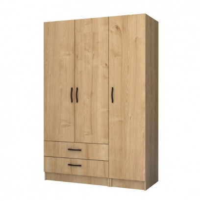 Ντουλάπα ρούχων Ricardo Megapap τρίφυλλη με συρτάρια χρώμα φυσικό οξιάς 120x51,8x181εκ.