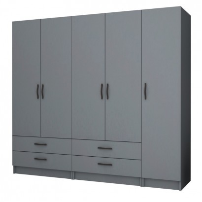 Ντουλάπα ρούχων Ricardo Megapap πεντάφυλλη με συρτάρια χρώμα ανθρακί 200x51,8x181εκ.