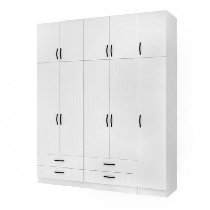 Ντουλάπα ρούχων Ricardo Megapap πεντάφυλλη με πατάρι και συρτάρια χρώμα λευκό 200x51,8x240εκ.