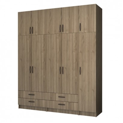 Ντουλάπα ρούχων Ricardo Megapap πεντάφυλλη με πατάρι και συρτάρια χρώμα καρυδί 200x51,8x240εκ.