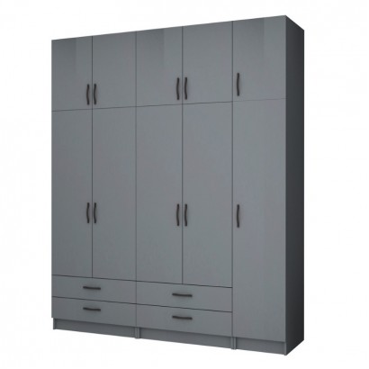 Ντουλάπα ρούχων Ricardo Megapap πεντάφυλλη με πατάρι και συρτάρια χρώμα ανθρακί 200x51,8x240εκ.