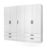 Ντουλάπα ρούχων Ricardo Megapap πεντάφυλλη με συρτάρια χρώμα λευκό 200x51,8x181εκ.