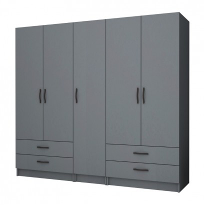 Ντουλάπα ρούχων Ricardo Megapap πεντάφυλλη με συρτάρια χρώμα ανθρακί 200x51,8x181εκ.