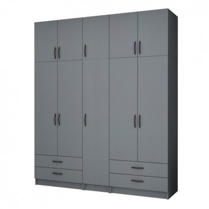 Ντουλάπα ρούχων Ricardo Megapap πεντάφυλλη με πατάρι και συρτάρια χρώμα ανθρακί 200x51,8x240εκ.