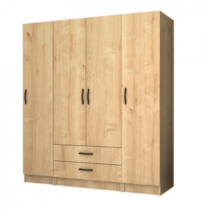 Ντουλάπα ρούχων Ricardo Megapap τετράφυλλη με συρτάρια χρώμα φυσικό οξιάς 160x51,8x181εκ.