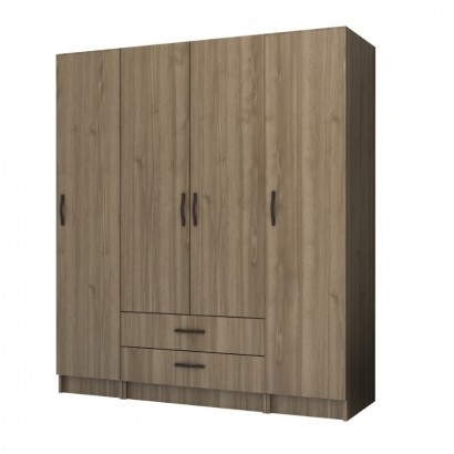 Ντουλάπα ρούχων Ricardo Megapap τετράφυλλη με συρτάρια χρώμα καρυδί 160x51,8x181εκ.