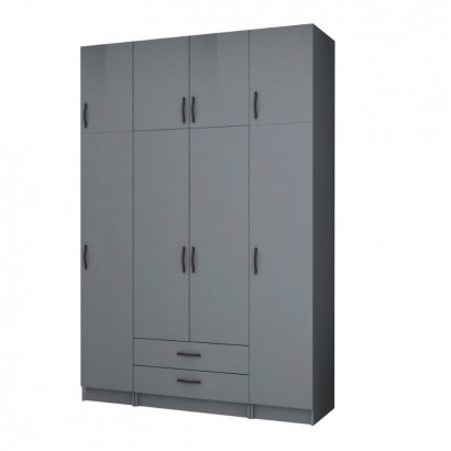 Ντουλάπα ρούχων Ricardo Megapap τετράφυλλη με πατάρι και συρτάρια χρώμα ανθρακί 160x51,8x240εκ.