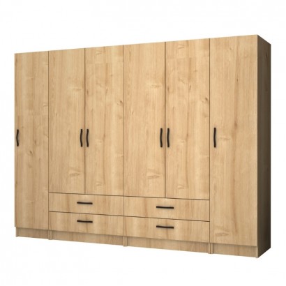 Ντουλάπα ρούχων Ricardo Megapap εξάφυλλη με συρτάρια χρώμα φυσικό οξιάς 240x51,8x181εκ.