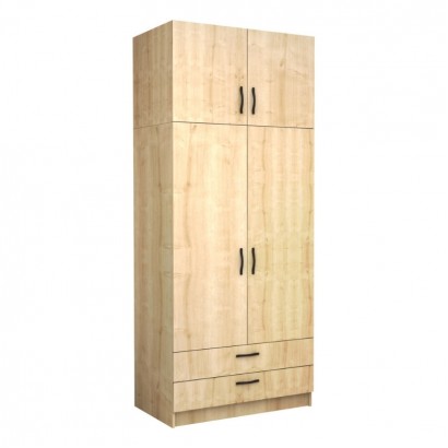 Ντουλάπα ρούχων Victoria Megapap δίφυλλη με πατάρι και συρτάρια χρώμα φυσικό οξιάς 100x60x240εκ.