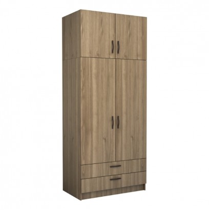 Ντουλάπα ρούχων Victoria Megapap δίφυλλη με πατάρι και συρτάρια χρώμα καρυδί 100x60x240εκ.