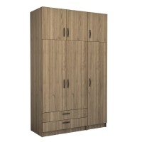 Ντουλάπα ρούχων Victoria Megapap τρίφυλλη με πατάρι και συρτάρια χρώμα καρυδί 150x60x240εκ.