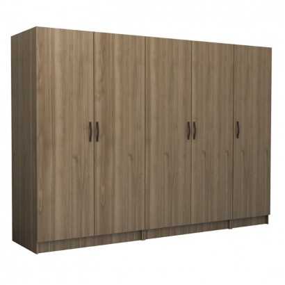 Ντουλάπα ρούχων Victoria Megapap πεντάφυλλη χρώμα καρυδί 250x60x181εκ.