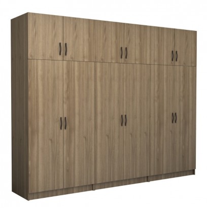 Ντουλάπα ρούχων Victoria Megapap εξάφυλλη με πατάρι χρώμα καρυδί 300x60x240εκ.